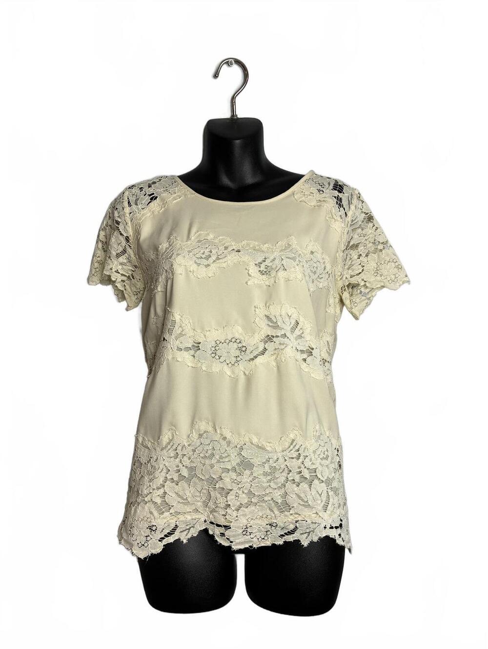 Ann Taylor Cream Lace Detail Short Sleeve Blouse Top Size S